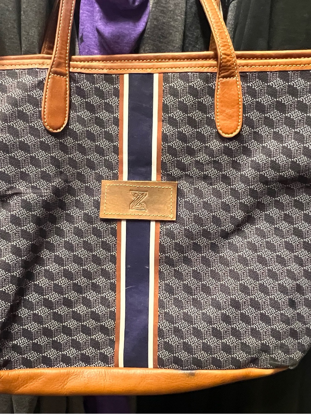 Barrington tote- navy and brown